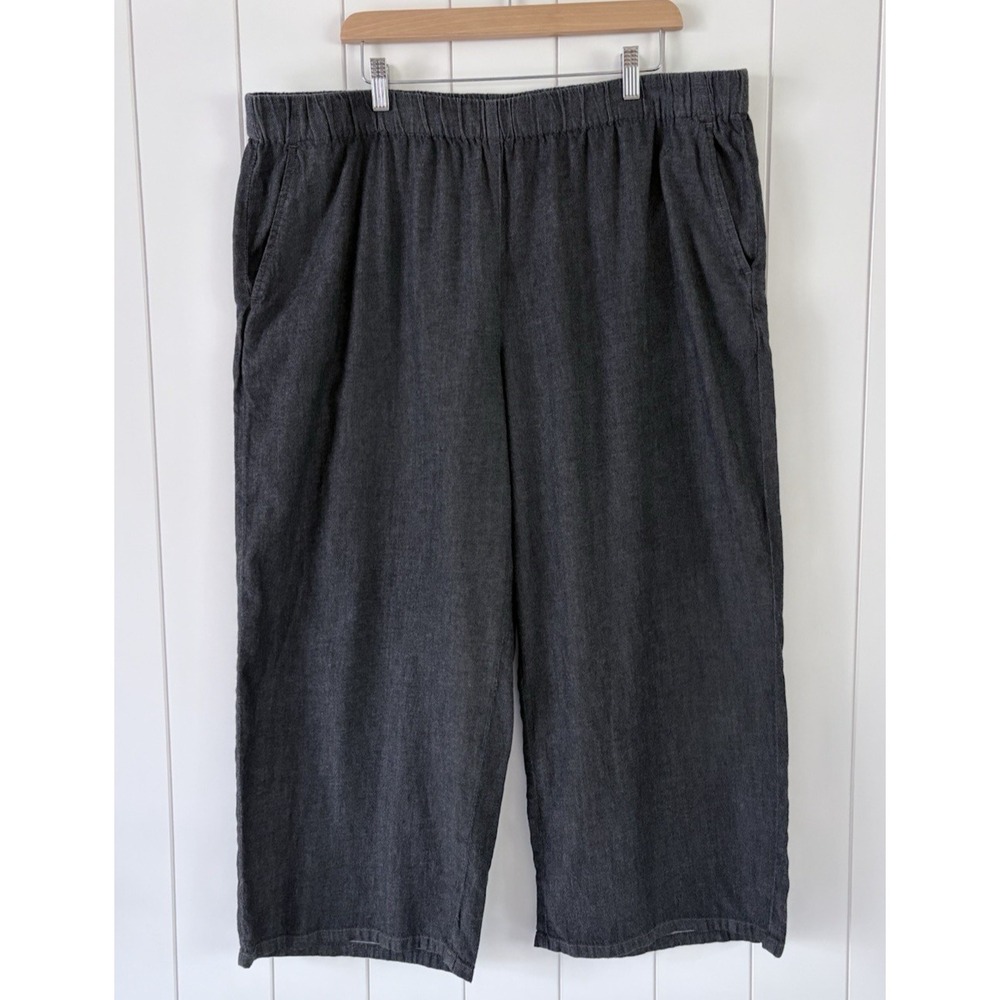 Eileen Fisher 1X Cropped Ankle Pants Organic Cotton Wide Leg Pull On Charcoal